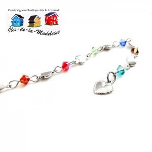 Bracelet Cœurs et cristaux multicolores